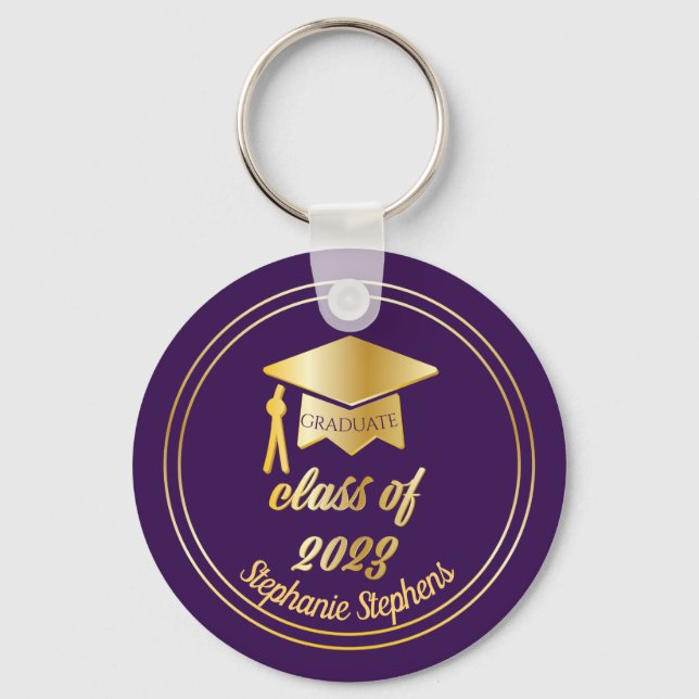 Chaveiro Roxo Elegante |Graduação do Boné Dourado 2023 (Frente)
