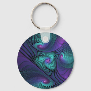 Chaveiro Roxo Encontra Turquesa Arte Fractal Abstrata Moder