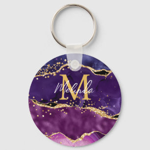 Chaveiro Roxo Escuro e Dourado Lantejoulas Ágata