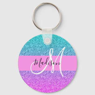 Chaveiro Roxo Glitter Brilho Gradiente Monograma Aqua