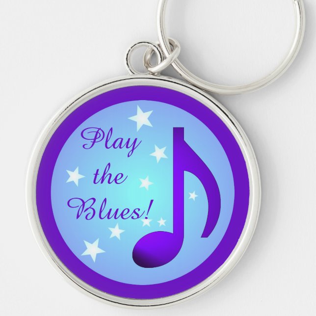 Chaveiro Roxo Music Note Blue Circle Stars Play the Blues (Frente)