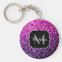Chaveiro Roxo Pink Ombre faux glitks Monograma