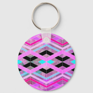 Chaveiro Roxo Rosa & Geométrico Aquático Cruzando Listras
