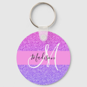 Chaveiro Roxo Rosa Glitter Faísca Gradiente Monograma