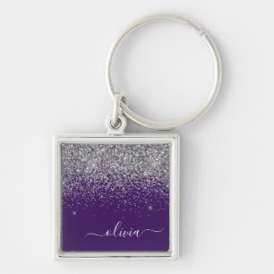 Chaveiro Roxo Silver Glitter Girly Glam Monograma