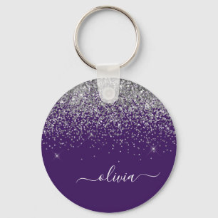 Chaveiro Roxo Silver Glitter Girly Monographic Nome