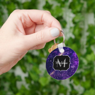 Chaveiro Roxo violeta galáxia abstrata Monograma Personaliz
