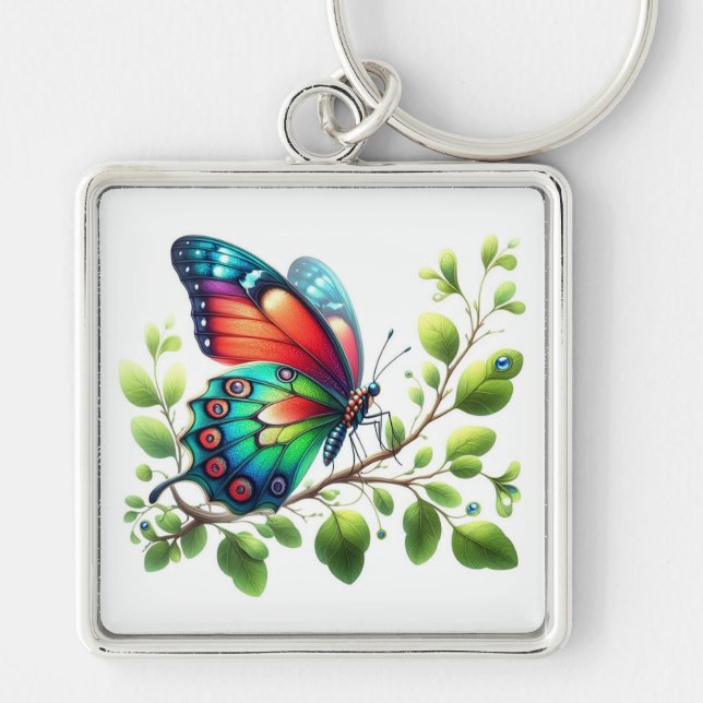 Chaveiro "Royal Flutter: Red and Blue Butterfly Chaveiro" (Frente)