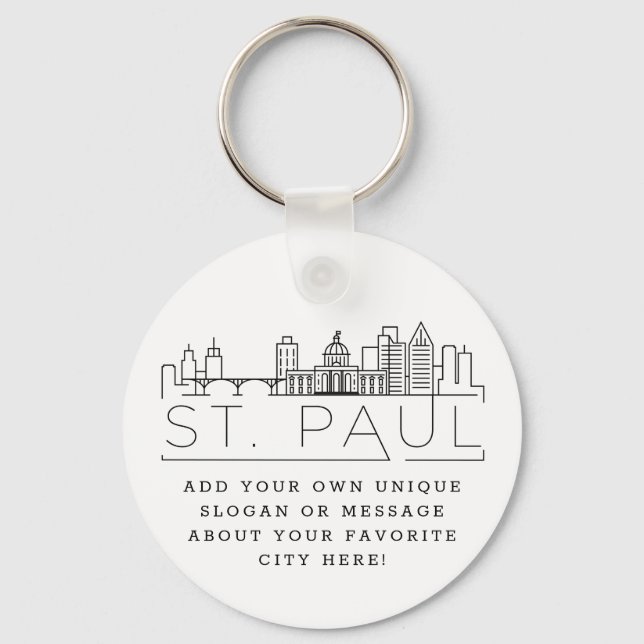 Chaveiro Rua Paul Stylized Skyline | Slogan Personalizado (Frente)