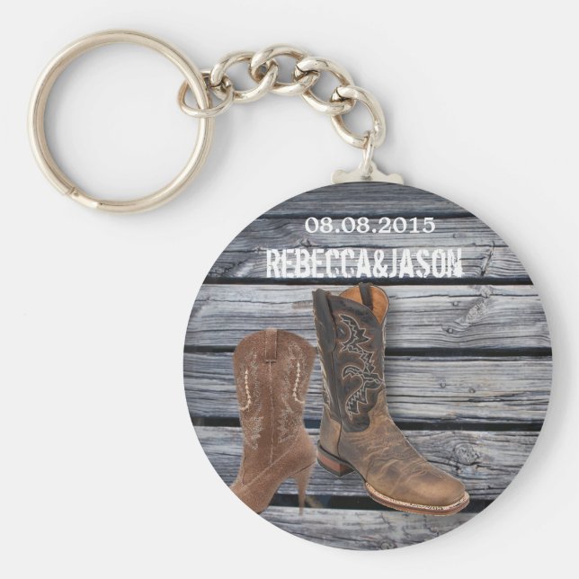 Chaveiro Rustic Barn Wood Western Cowboy, favor do casament (Frente)