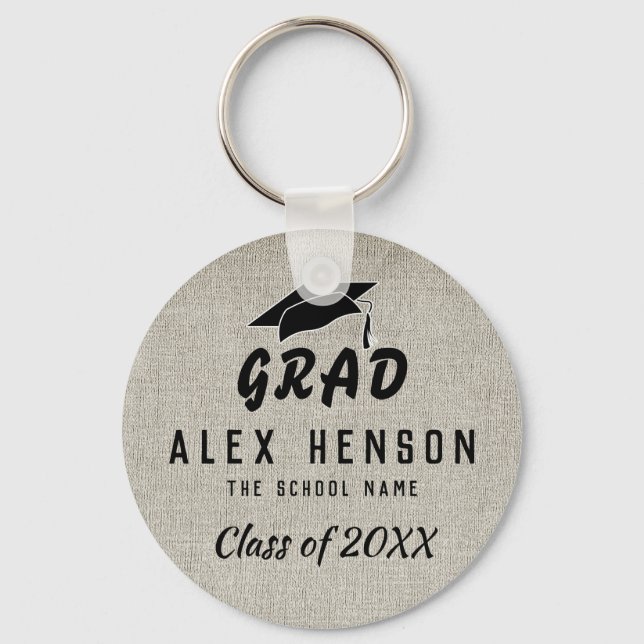 Chaveiro Rustic Black Typography Class, Grad Graduation (Frente)
