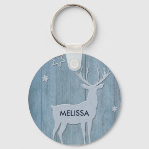 Chaveiro Rustic Blue Wood Reindet — Natal