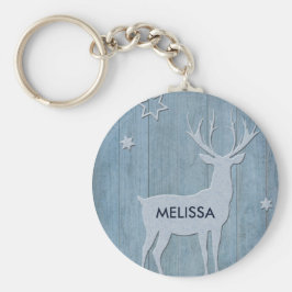 Chaveiro Rustic Blue Wood Reindet — Natal