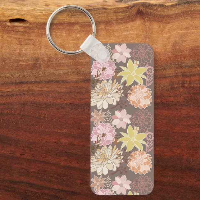 Chaveiro Rustic Boho Asphalt Floral Pattern  (Frente)
