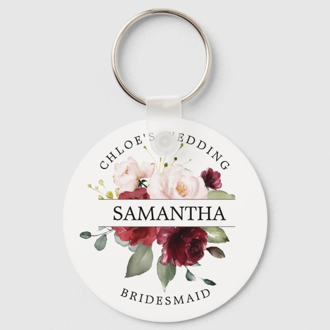 Chaveiro Rustic Chic Burgundy Red Blush Rosa Personalizado (Frente)