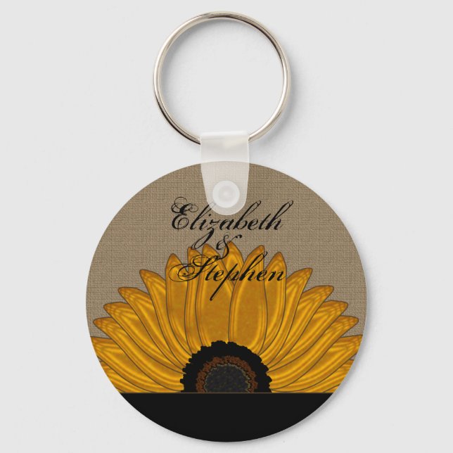 Chaveiro .Rustic Country Burlap Sunflower Wedes Favor (Frente)
