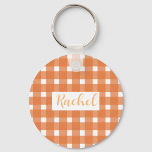 Chaveiro Rustic Fall Orange White Gingham