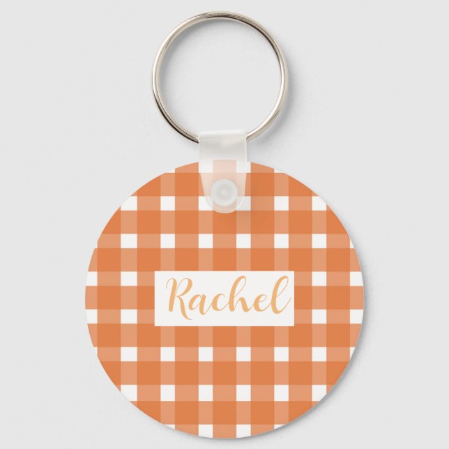 Chaveiro Rustic Fall Orange White Gingham (Frente)