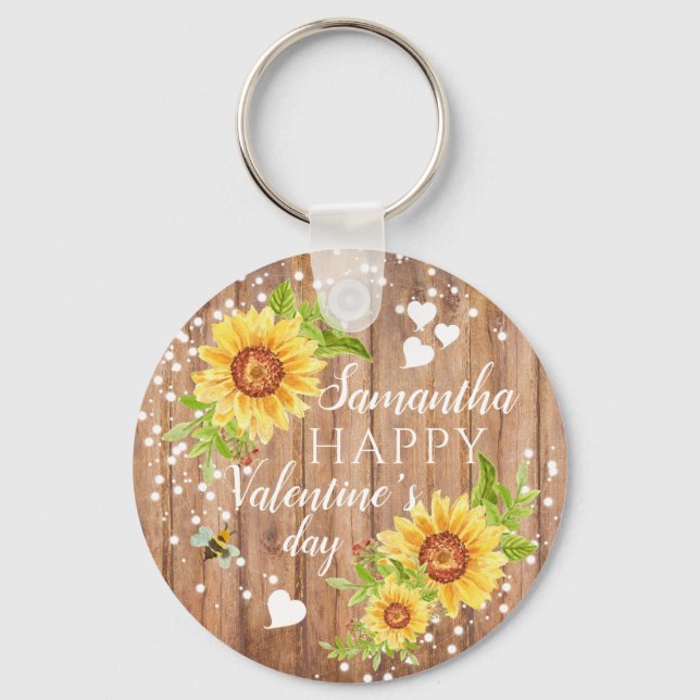 Chaveiro Rustic Happy Namorados Personalizado Floral (Frente)