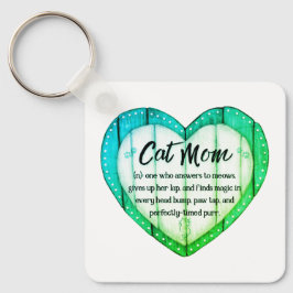 Chaveiro Rustic Heart Cat Mom Greenleaf Metal Keychain
