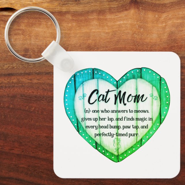 Chaveiro Rustic Heart Cat Mom Greenleaf Metal Keychain (Frente)