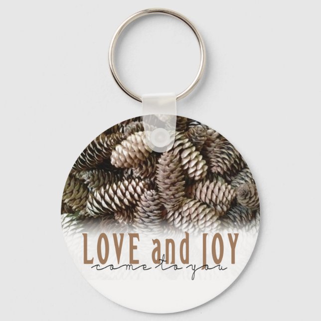 Chaveiro Rustic Holiday Love and Joy Pine Cone (Frente)