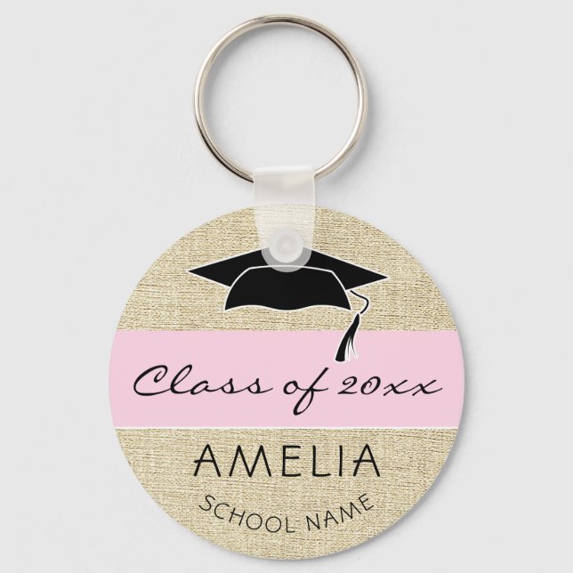 Chaveiro Rustic Pink Class of and Graduate Name Graduation (Frente)