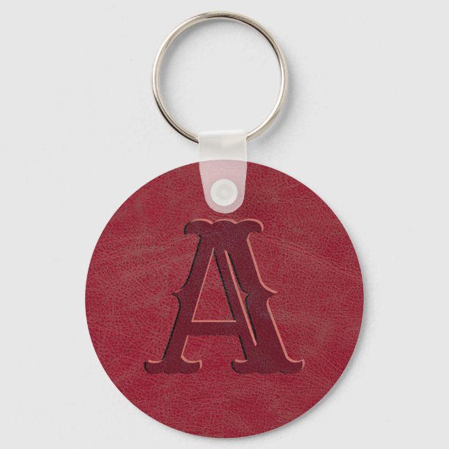 Chaveiro Rustic Red Leather Texture Monogram Initial  (Frente)