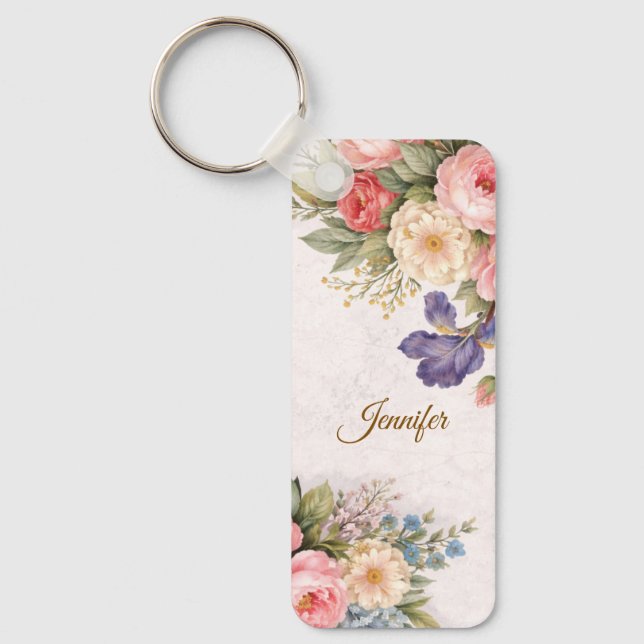 Chaveiro Rustic Vintage Personalized Floral Rose Design     (Frente)