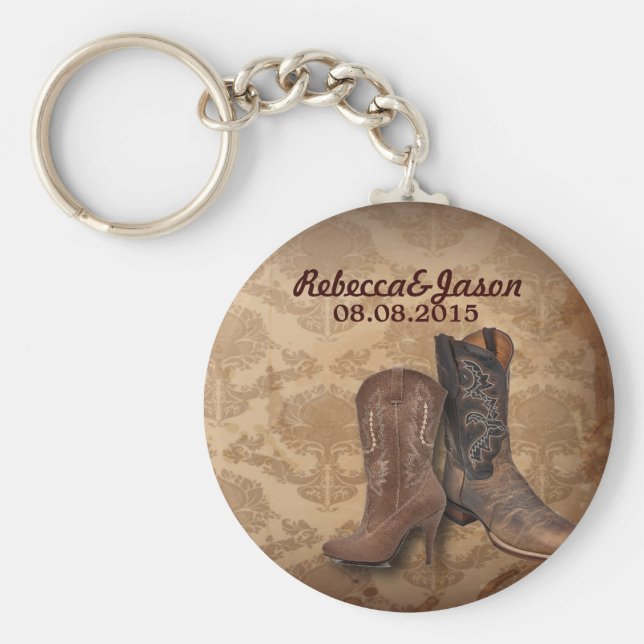 Chaveiro rústico damask Western Cowboy favor do casamento (Frente)