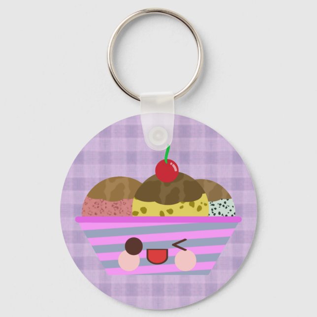 Chaveiro Sabores de Sundae de Sorvete Kawaii Deliciosos Xad (Frente)