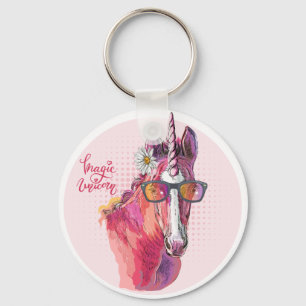 Chaveiro Saco de ferramenta Unicorn cor-de-rosa com desenho