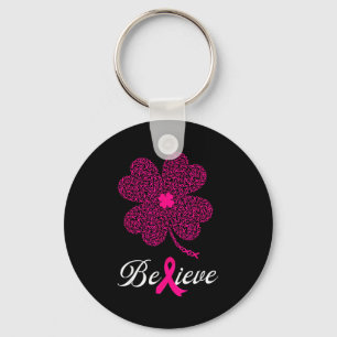Chaveiro Saco de trevo de fita rosa acredita no câncer de m