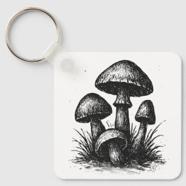 Chaveiro Saco Tote de Aglomerado de Cogumelos Desenhados a 