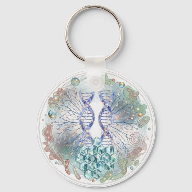 Chaveiro Sacred Geometry DNA Helix Crystal Science Art (Frente)