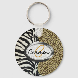Chaveiro Safari Leopardo e Zebra - Monograma de Impressão