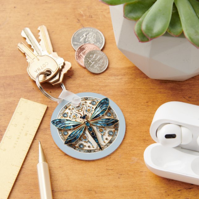 Chaveiro Safiras de Libélula Art Nouveau Elegante Ouro   (Mesa)