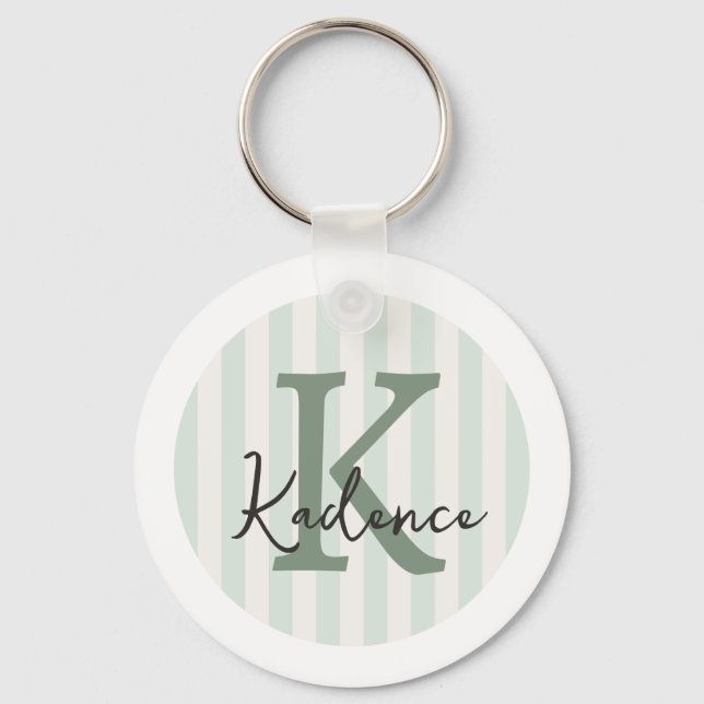 Chaveiro Sage Green Charcoal Custom Striped Circle Monogram (Frente)