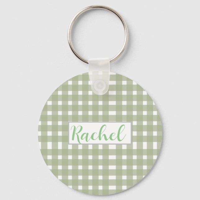 Chaveiro Sage Green White Gingham Personalizado (Frente)