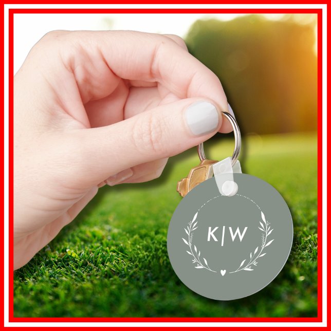 Chaveiro Sage Verde e Branco | Monograma de Iniciais Modern (Criador carregado)