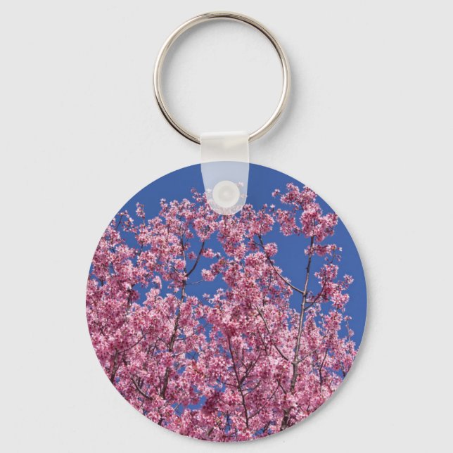 Chaveiro Sakura Flores de Cerejeira no Azul (Frente)