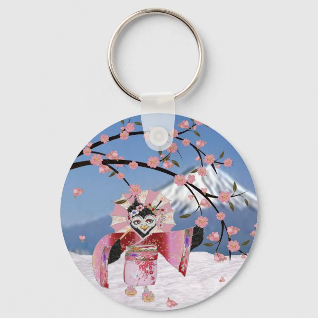 Chaveiro Sakura Geisha Bird no Snow Cherry Blossoms (Frente)