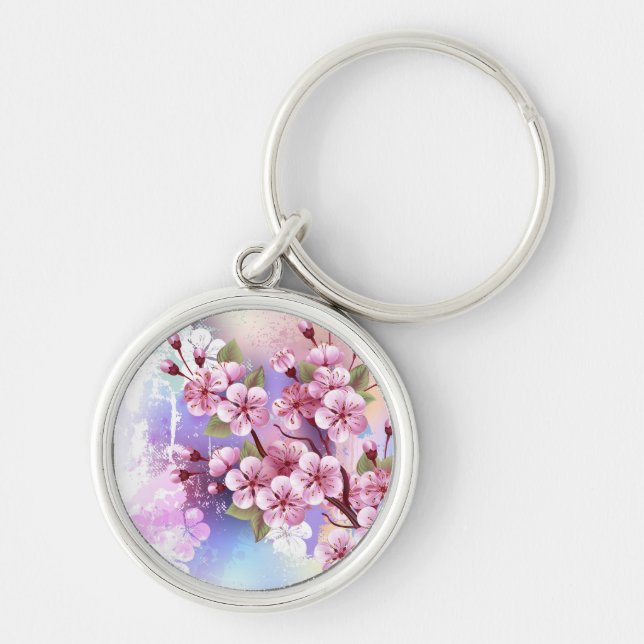 Chaveiro Sakura rosa no fundo da pintura (Frente)