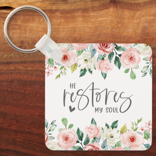 Chaveiro Salm 23:3 Ele Restaura minha Bíblia de Alma Verso  (Frente)