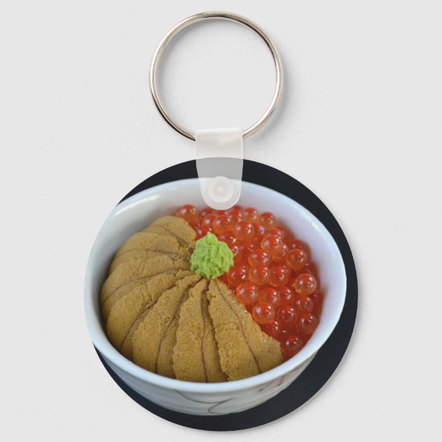 Chaveiro Salmon Roe Urchin Rice Bowl Japonês Comida Preta (Frente)