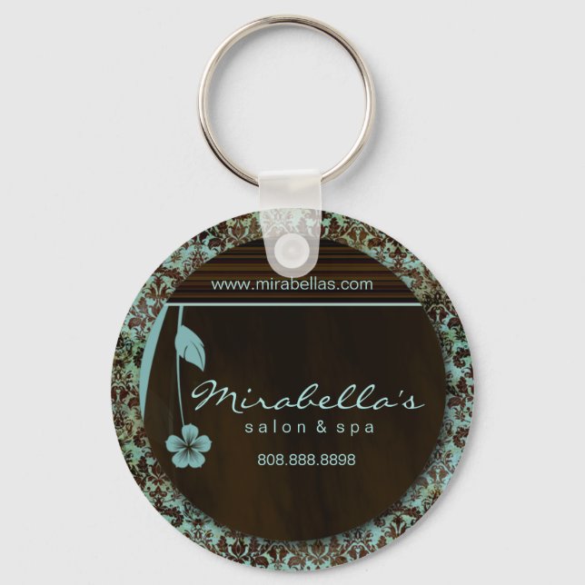 Chaveiro Salon Spa Floral Key Chain Gift damask blue (Frente)