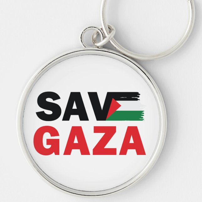 Chaveiro Salvar GAZA com o botão personalizado de bandeira  (Frente)
