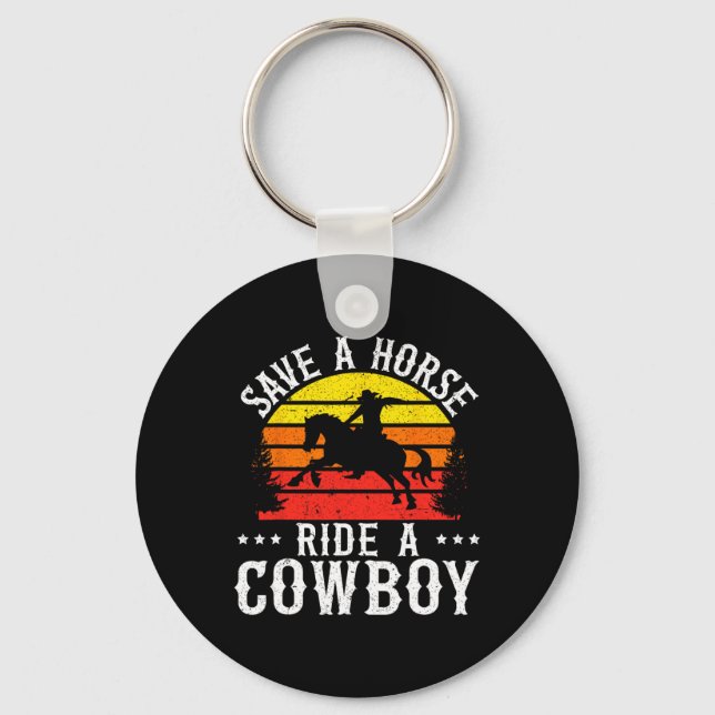 Chaveiro Salve Um Cavalo De Um Vaqueiro Rodeio Ocidental (Frente)
