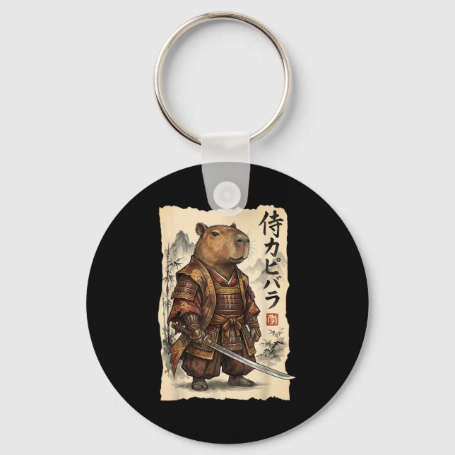 Chaveiro Samurai Capybara Japanese Art Vintage Graphic Funn (Frente)