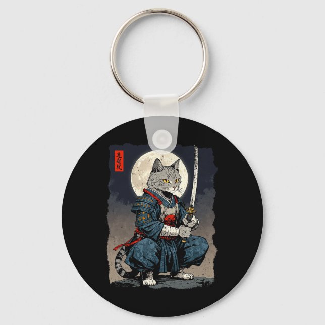 Chaveiro Samurai Cat. Gato Retro Japonês Gato Lua Ukiyo- (Frente)